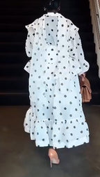 Conjunto informal de dos piezas de mujer con temperamento: Top de cuello redondo con lunares y falda patchwork