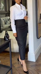 Women's Collared Shirt + Skirt Commuter Suit