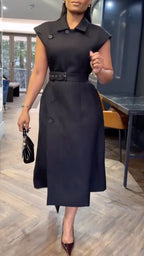Vestido de viaje con solapa y cinturón para mujer