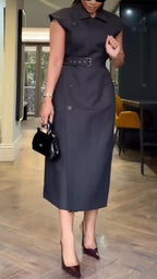 Vestido de viaje con solapa y cinturón para mujer