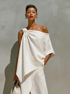 One-Shoulder Knot Detail & Front Slit Skirt Set