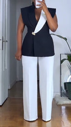 Traje de Chaqueta con Cuello y Pantalones de Mujer para Ir a la Oficina