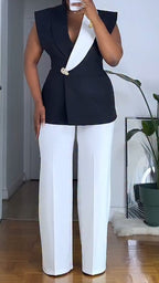 Traje de Chaqueta con Cuello y Pantalones de Mujer para Ir a la Oficina