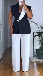 Traje de Chaqueta con Cuello y Pantalones de Mujer para Ir a la Oficina