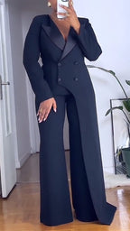 Traje de dos piezas de cuello irregular para mujer: Chaqueta y pantalones de color liso para ir al trabajo.