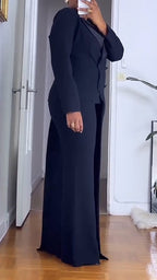 Traje de dos piezas de cuello irregular para mujer: Chaqueta y pantalones de color liso para ir al trabajo.