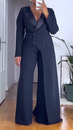 Traje de dos piezas de cuello irregular para mujer: Chaqueta y pantalones de color liso para ir al trabajo.