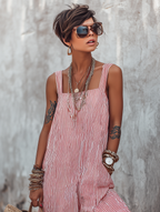 Minimalist Striped Square Neck Sleeveless Jumpsuit