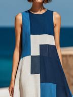 Retro Casual Geometric Print Round Neck Sleeveless Midi Dress