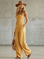 Retro Button-Front Wide-Leg Jumpsuit