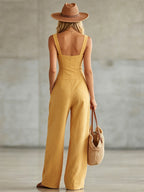 Retro Button-Front Wide-Leg Jumpsuit