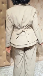 Conjunto de tres piezas con cuello, lazo en la cintura, estilo para ir al trabajo y que realza la figura para mujer