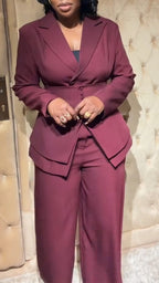 Conjunto de tres piezas con cuello, lazo en la cintura, estilo para ir al trabajo y que realza la figura para mujer
