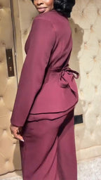 Conjunto de tres piezas con cuello, lazo en la cintura, estilo para ir al trabajo y que realza la figura para mujer