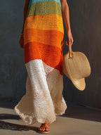 Colorful Halter Stripe Maxi Dress