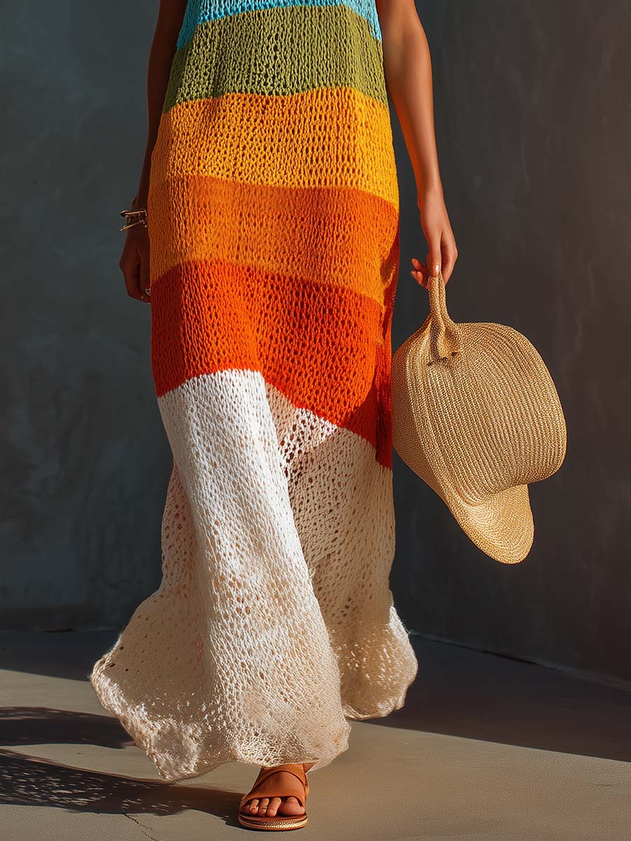Colorful Halter Stripe Maxi Dress