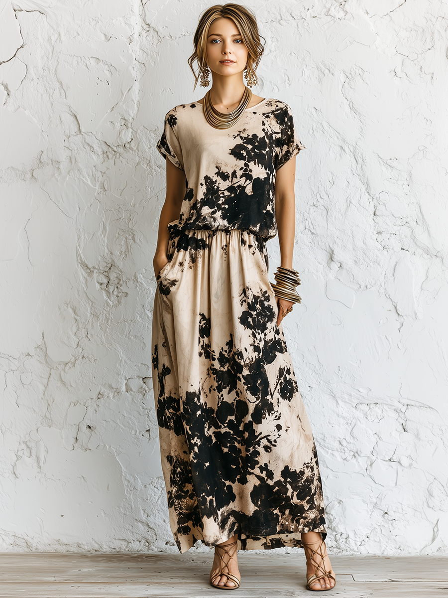 Colorblock Cotton-Linen Midi Dress