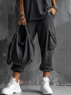 Casual Style Dark Gray Cotton Blend Sleeveless Top + Jogger Cargo Pants Set