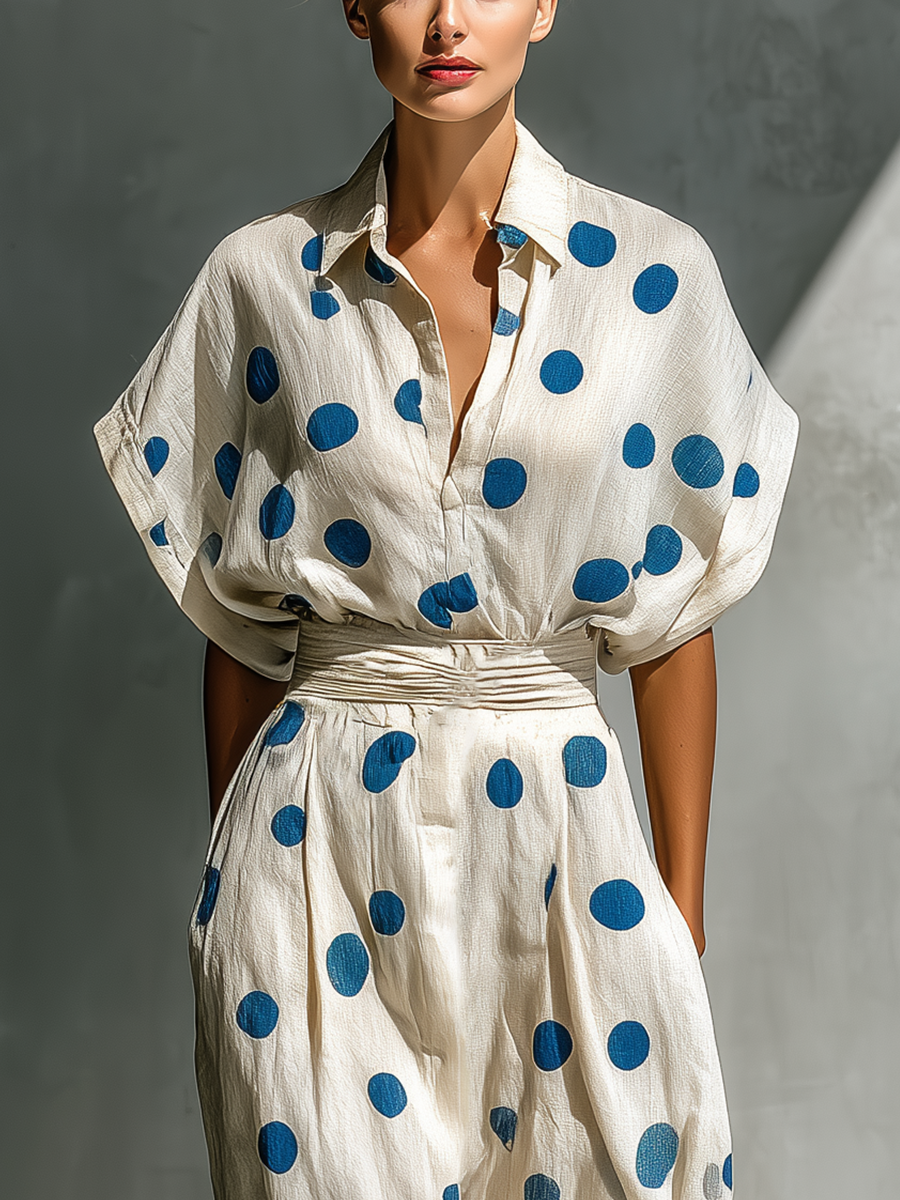 Linen-Blend Polka Dot Shirt Dress