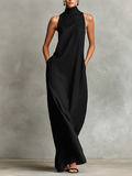 High-Neck Pocket Maxi Dress