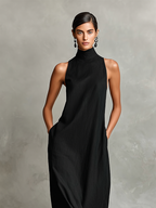 High-Neck Pocket Maxi Dress
