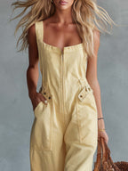 Retro Zip-Front Belted Jumpsuit