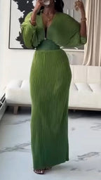 Vestido elegante con cuello en V profundo, cintura ajustada y temperamento sofisticado para mujer