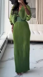 Vestido elegante con cuello en V profundo, cintura ajustada y temperamento sofisticado para mujer