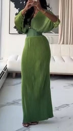 Vestido elegante con cuello en V profundo, cintura ajustada y temperamento sofisticado para mujer