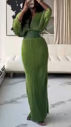 Vestido elegante con cuello en V profundo, cintura ajustada y temperamento sofisticado para mujer