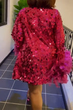 Minivestido con lentejuelas y ribete de plumas para fiesta de moda femenina