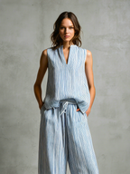 Striped V-Neck Trouser Set