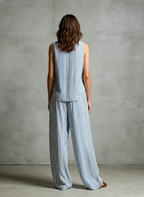 Striped V-Neck Trouser Set