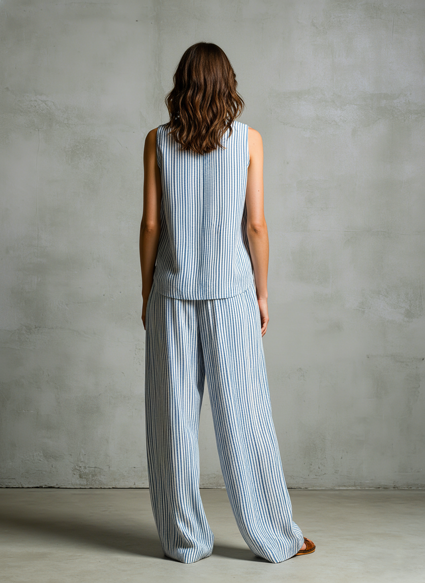 Striped V-Neck Trouser Set
