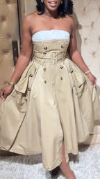 Vestido sin tirantes para mujer, sin mangas, con retazos, cruzado, de temperamento elegante