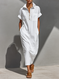 Half-Zip Relaxed Maxi Shirt Dress