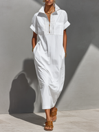 Half-Zip Relaxed Maxi Shirt Dress