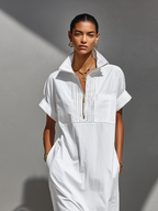 Half-Zip Relaxed Maxi Shirt Dress