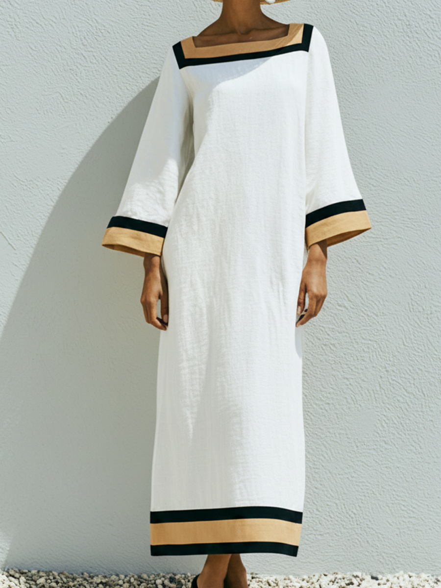 Patchwork Square-Neck Maxi Dress