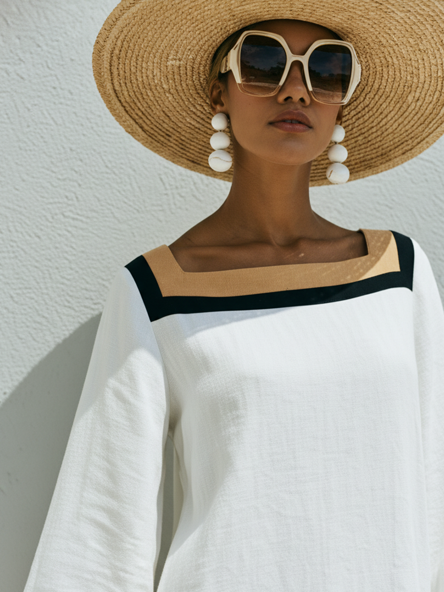 Patchwork Square-Neck Maxi Dress