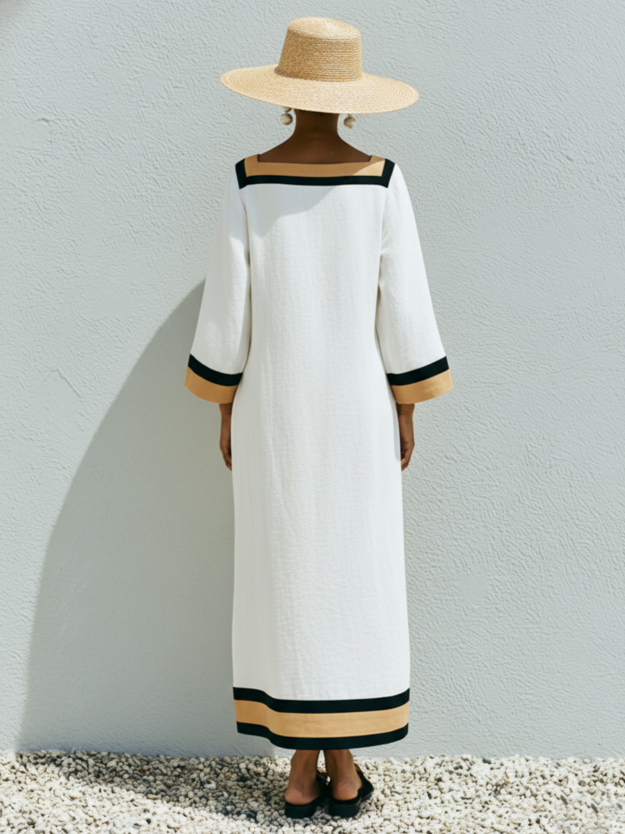 Patchwork Square-Neck Maxi Dress