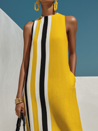 Contrast Print Cotton-Linen Maxi Dress