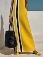 Contrast Print Cotton-Linen Maxi Dress