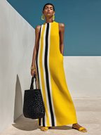 Contrast Print Cotton-Linen Maxi Dress
