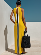 Contrast Print Cotton-Linen Maxi Dress
