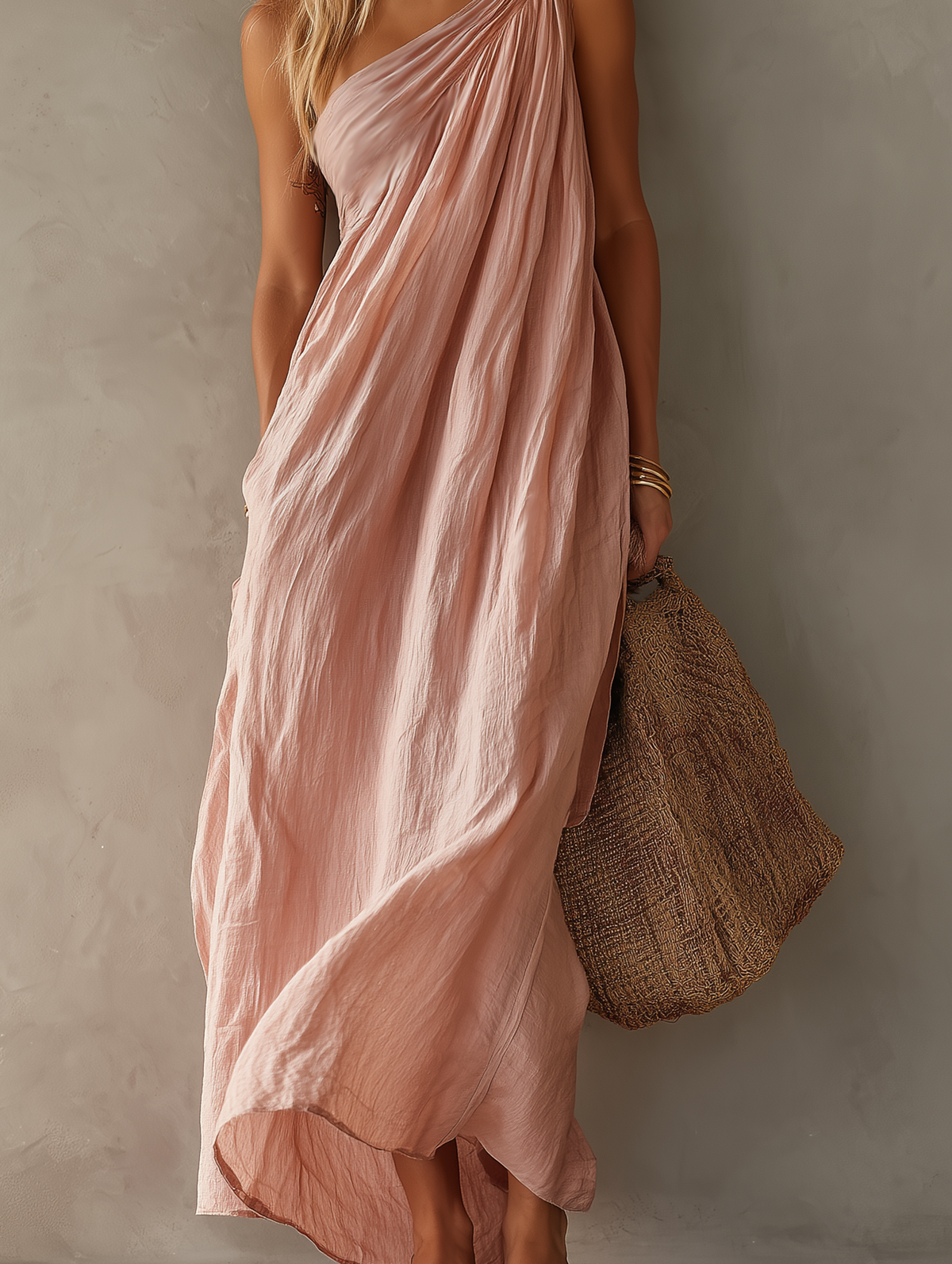 One-Shoulder Cotton-Linen Maxi Dress