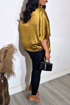 Blusa Elegante de Satén con Manga Murciélago y Flecos para Mujer