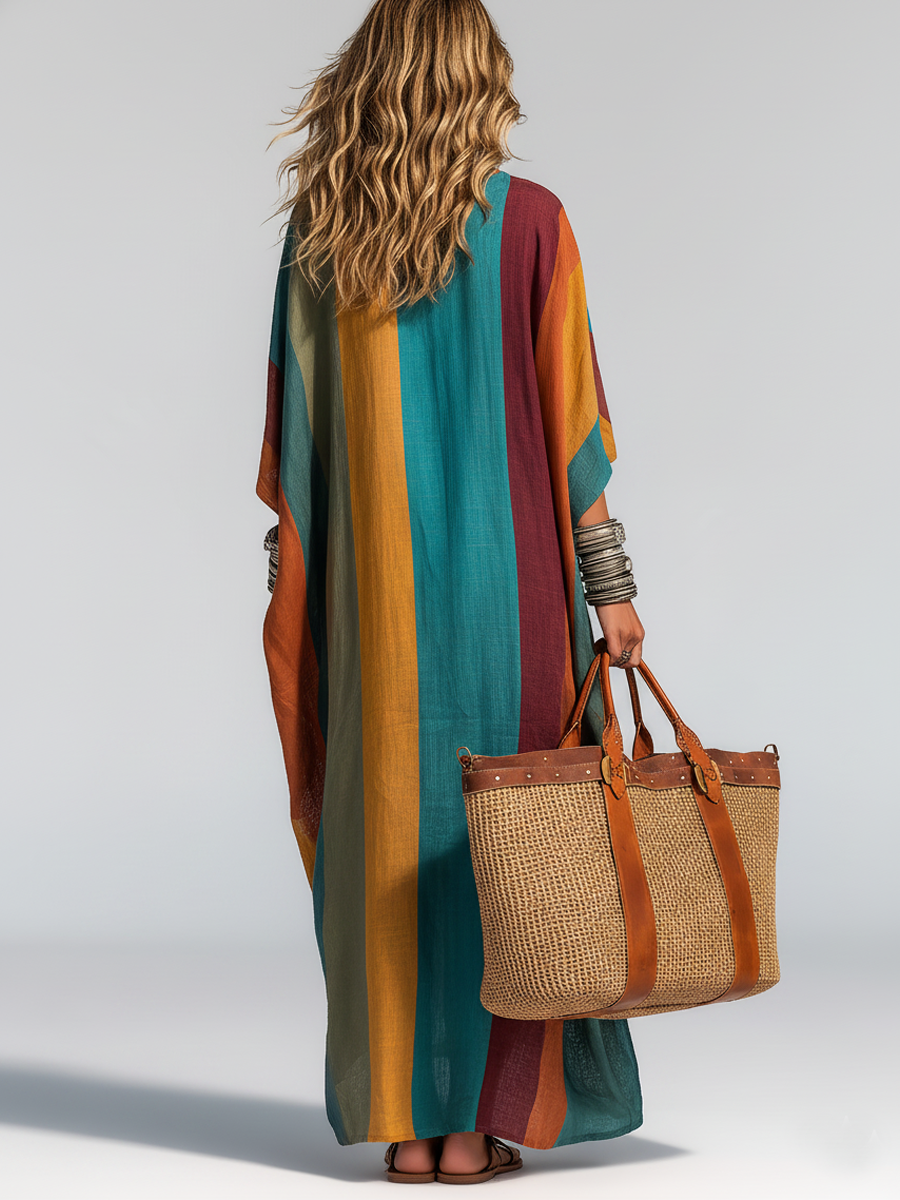 Contrast Cotton-Linen Maxi Dress