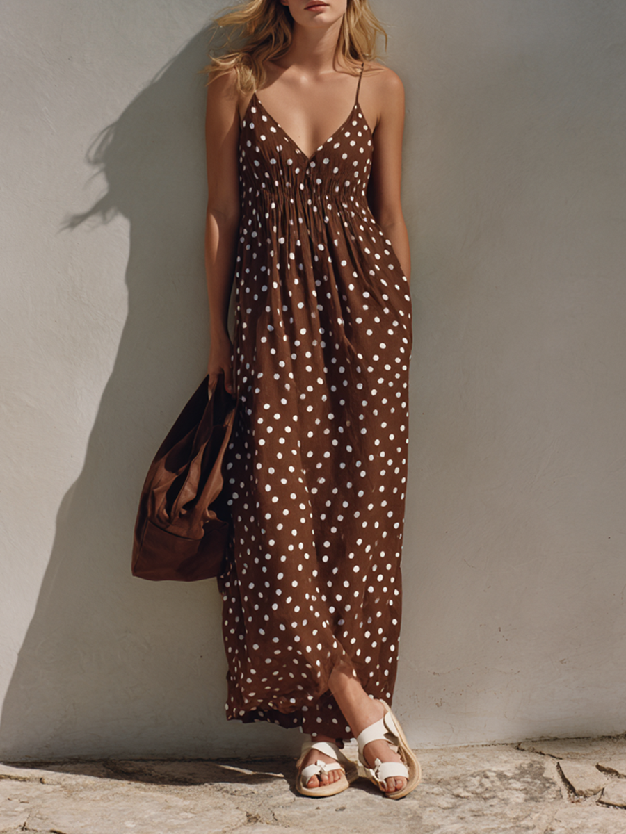 Vacation-Style Polka Dot Strappy Sleeveless