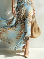 Blue Leopard Print Maxi Dress